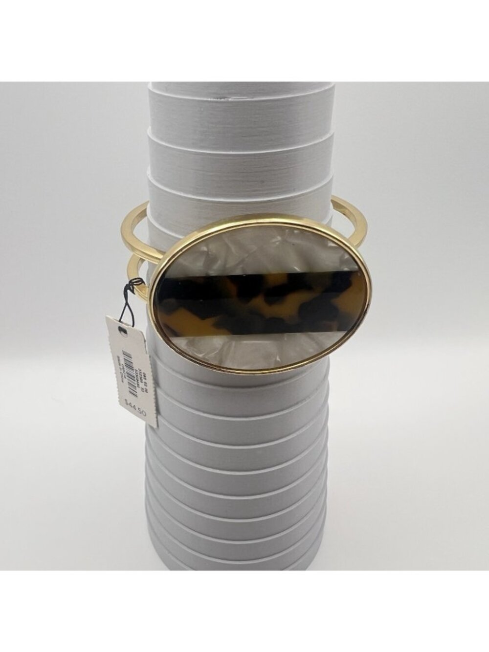 NWT Talbots Clamper Bracelet Tortoise Shell Mother Of Pearl Disc Hinge Gold Tone - Picture 6 of 8